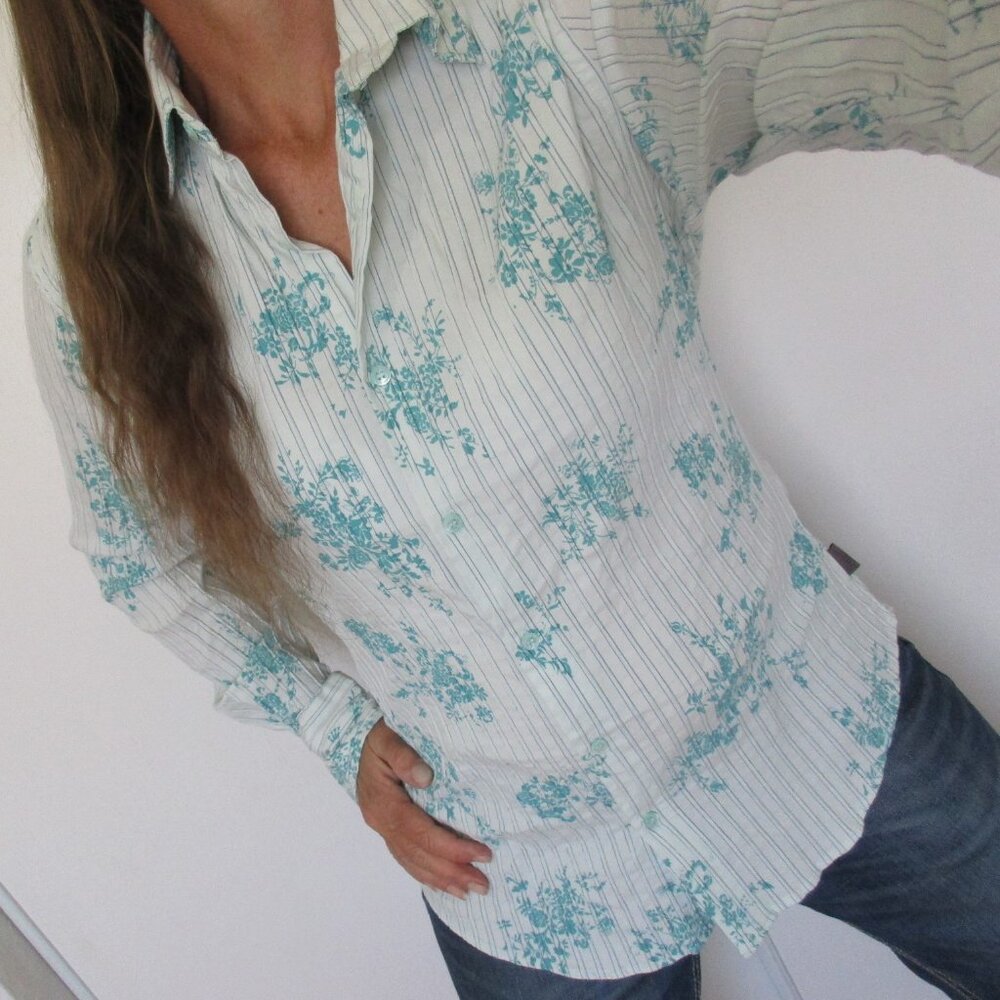 TED BAKER Top Size 3 (medium) Blue Print Button Down Shirt
